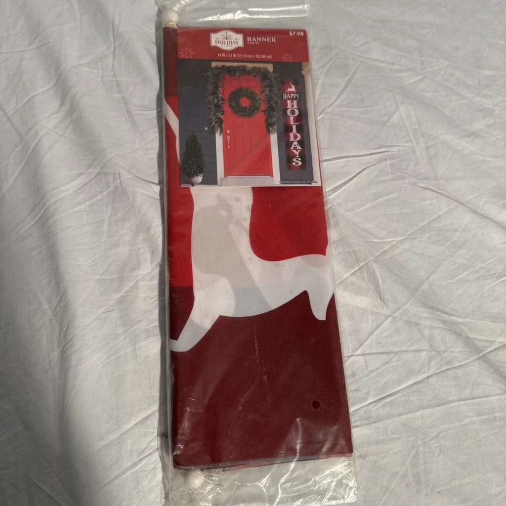 Holiday Time Banner Red White 